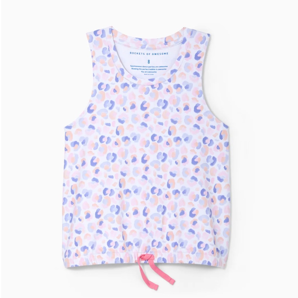Rockets of Awesome leopard purple/white/pink girls tank top white Size 10 NWT
